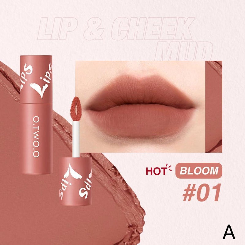 O.TWO.O Lip Mud, Matte Finish, Dual-Use Lip & Cheek Powder, Airy Lip Gloss, Non-Transferable Lip Tint